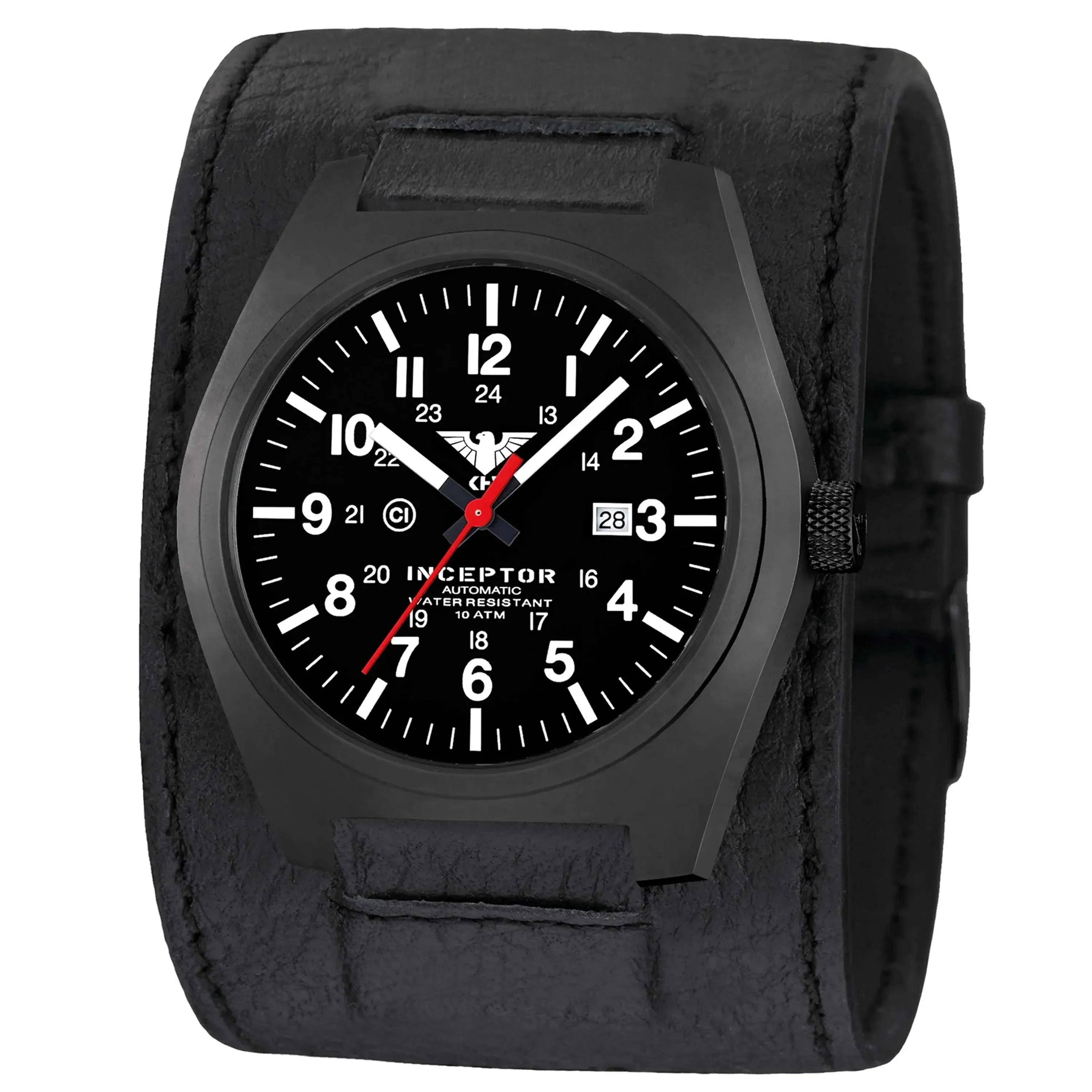 Uhr Inceptor Black Steel Automatic Lederkraftband